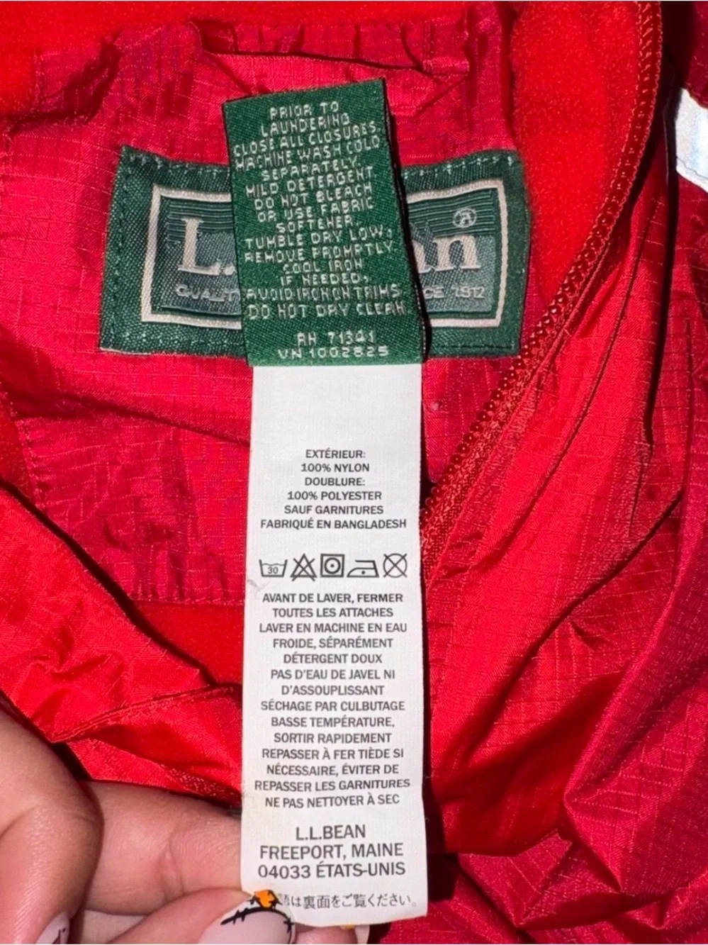 L.L. Bean Kids Red Hooded Raincoat with Reflective Strips